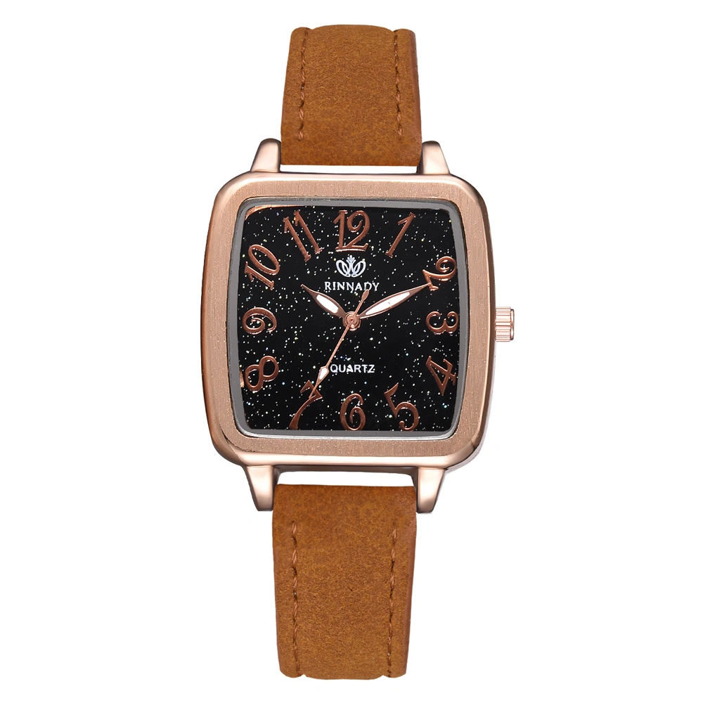 Classic Elegant Luxury Dial Casual Adjustable PU Strap Quartz Analog Wristwatch Watch (Coffee)