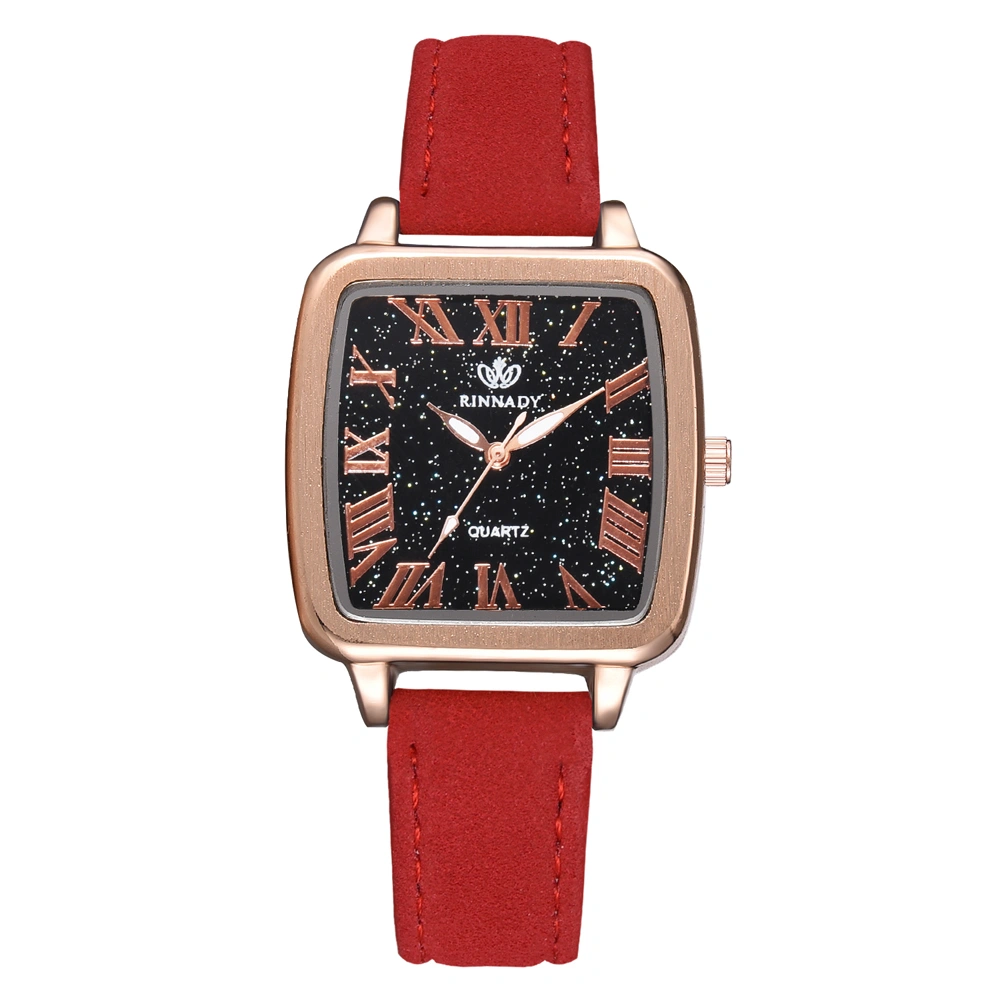 Fashion Elegant Casual Adjustable PU Strap Quartz Movement Analog Wristwatch Watch (Red)