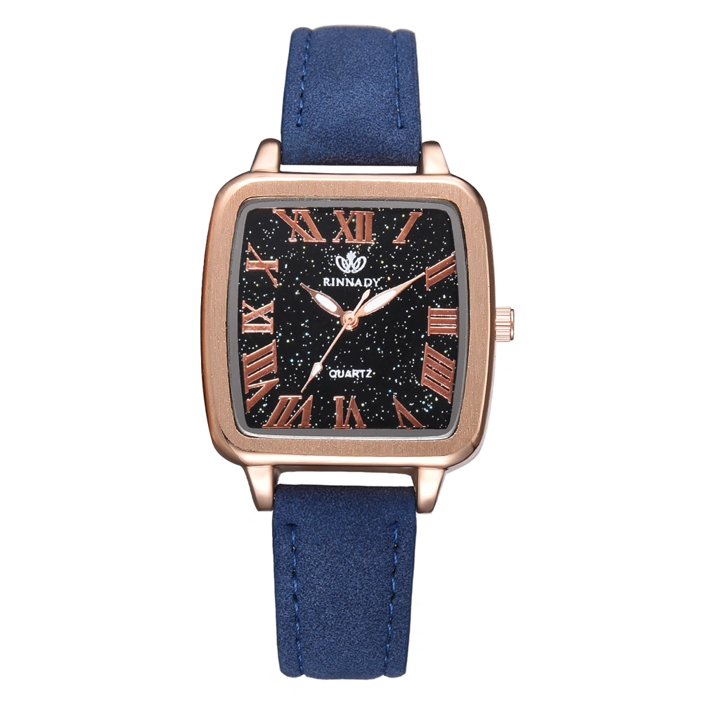 Fashion Elegant Casual Adjustable PU Strap Quartz Movement Analog Wristwatch Watch (Blue)