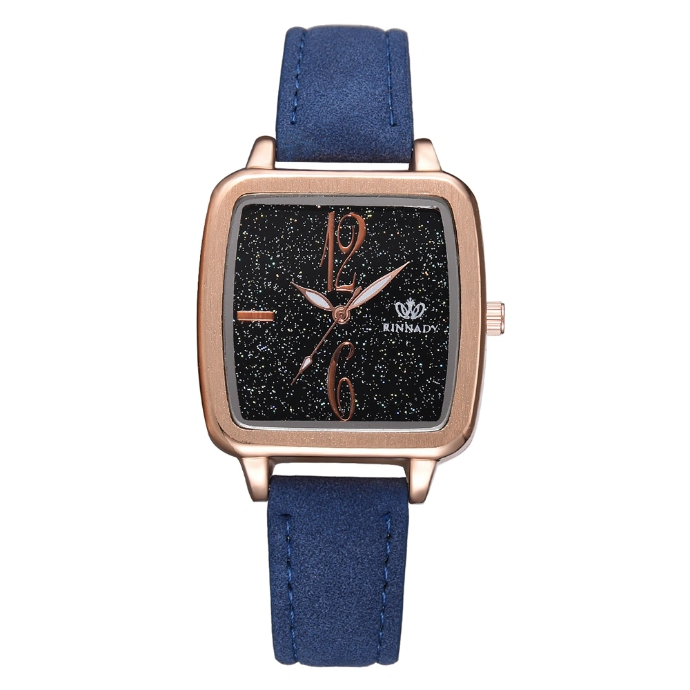 Women Stars Sky Square Dial PU Strap Watch Alloy Quartz Wristwatch (Blue)