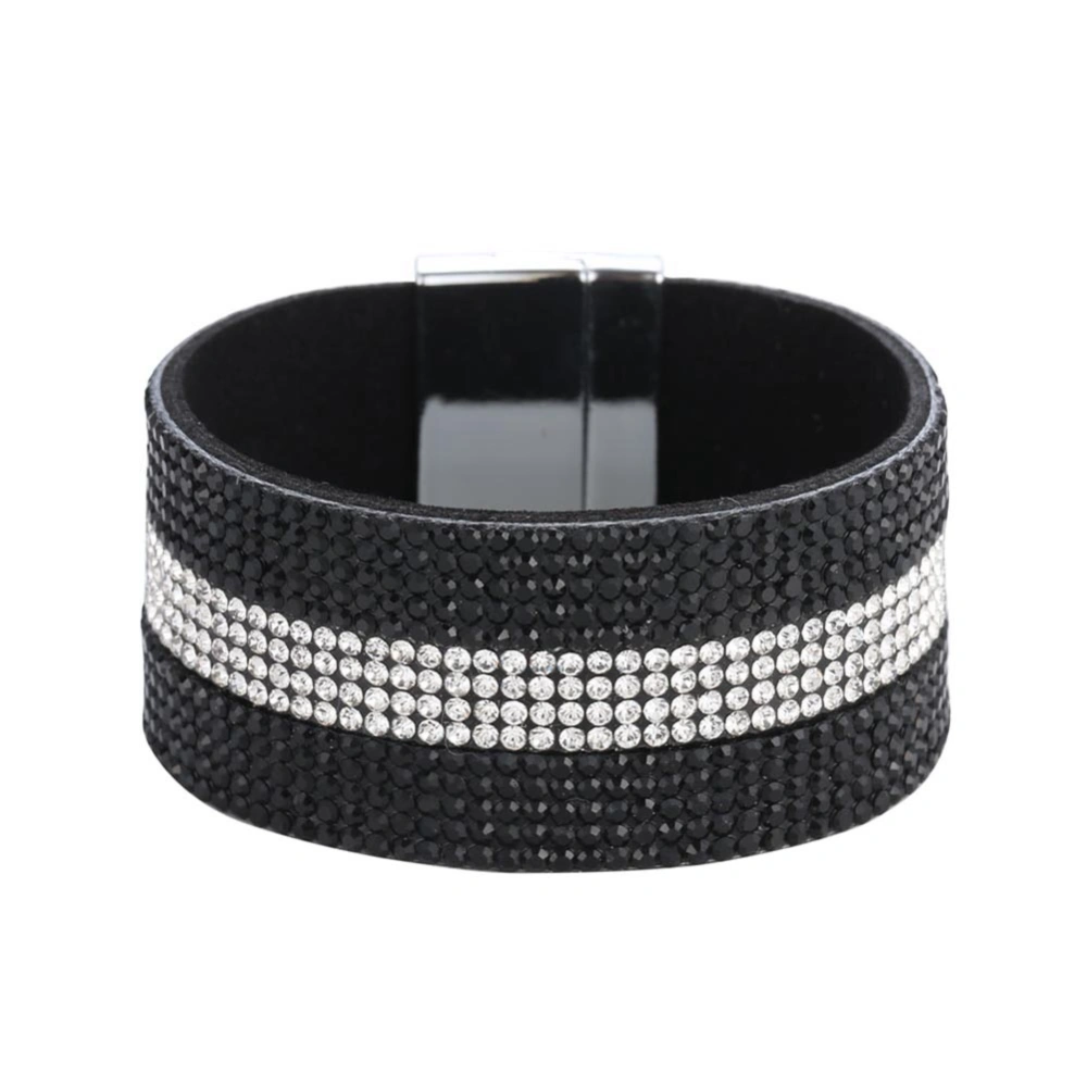 Fashion Men Male Simple Design Bracelet Rhinestone Wrap Decoration Bangle Hand Jewelry Black