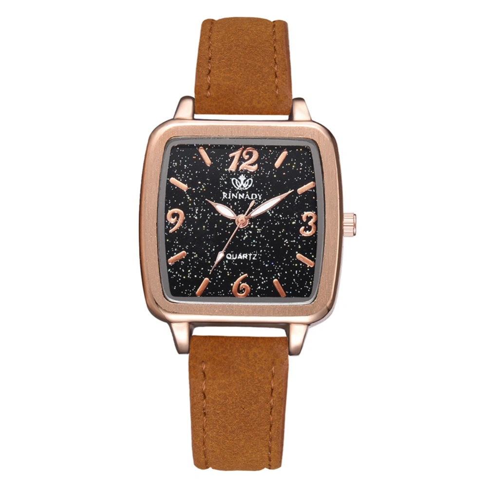 Fashionable Stars Sky Square Dial Quartz PU Leather Belt Wristwatch Watch(Coffee)