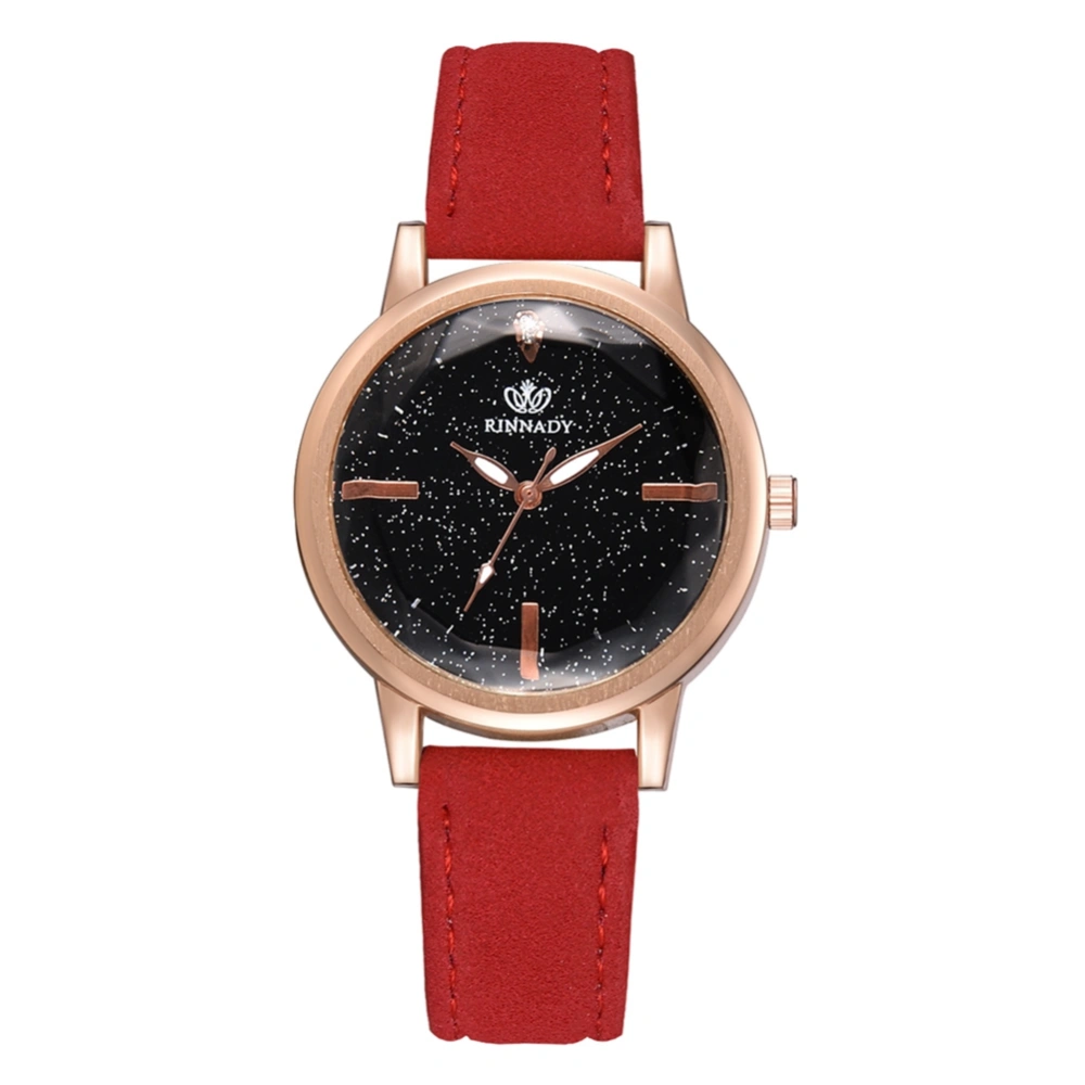 Fashion Elegant Women Stars Sky Round Dial PU Leather Quartz Watch(Red)