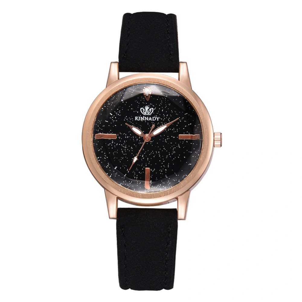 Fashion Elegant Women Stars Sky Round Dial PU Leather Quartz Watch(Black)