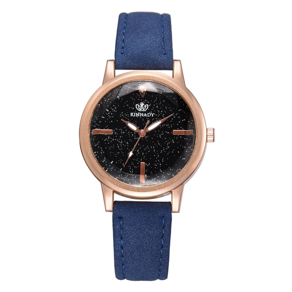 Fashion Elegant Women Stars Sky Round Dial PU Leather Quartz Watch(Blue)