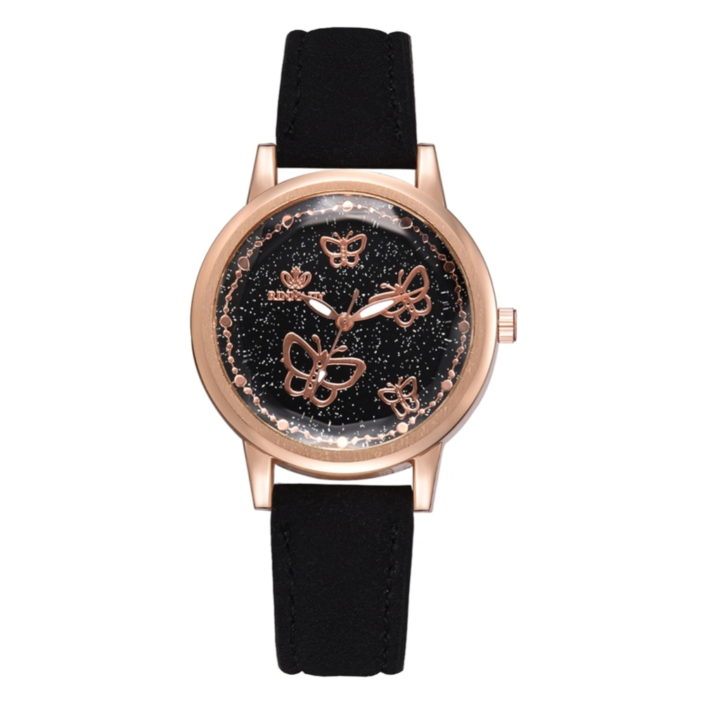 Fashion Elegant Women Stars Sky Round Dial PU Leather Quartz Watch(Black)