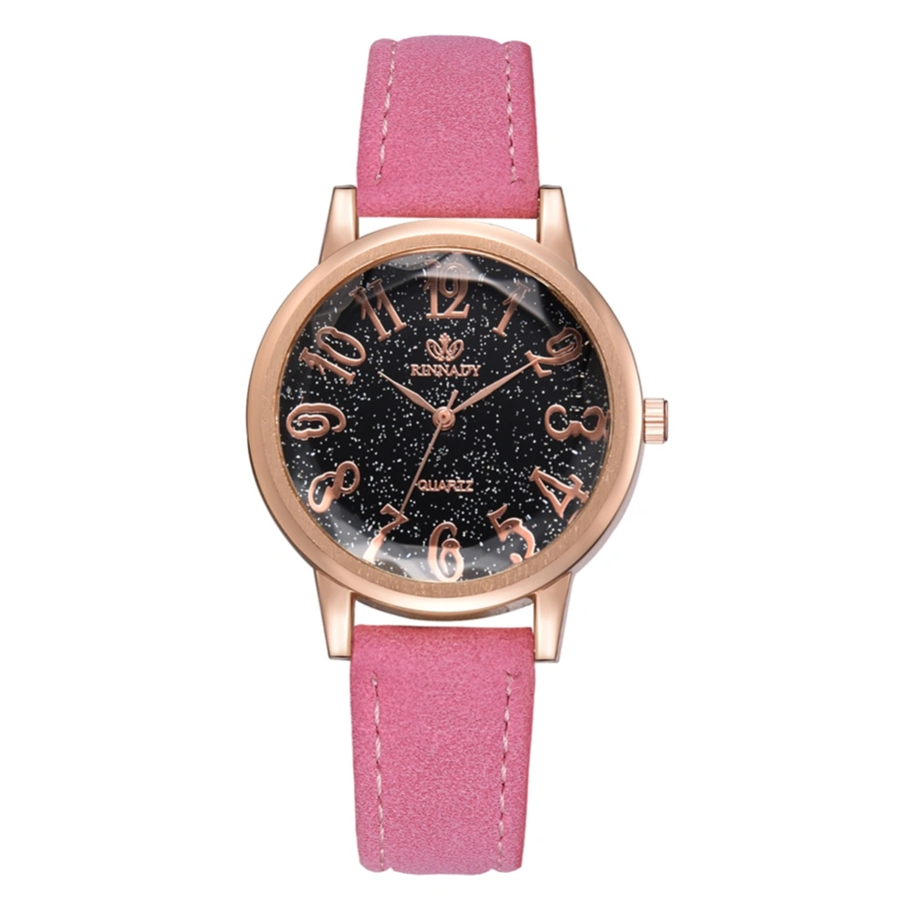 Fashion Classic Digital Women Business Round Dial PU Leather Quartz Watch(Pink)