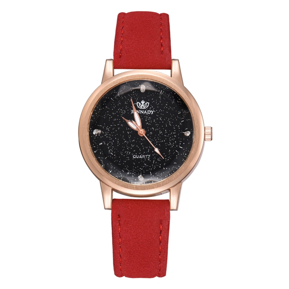 Fashionable Women PU Strap Wristwatch Round Dial Quartz Movement Watch (Red)