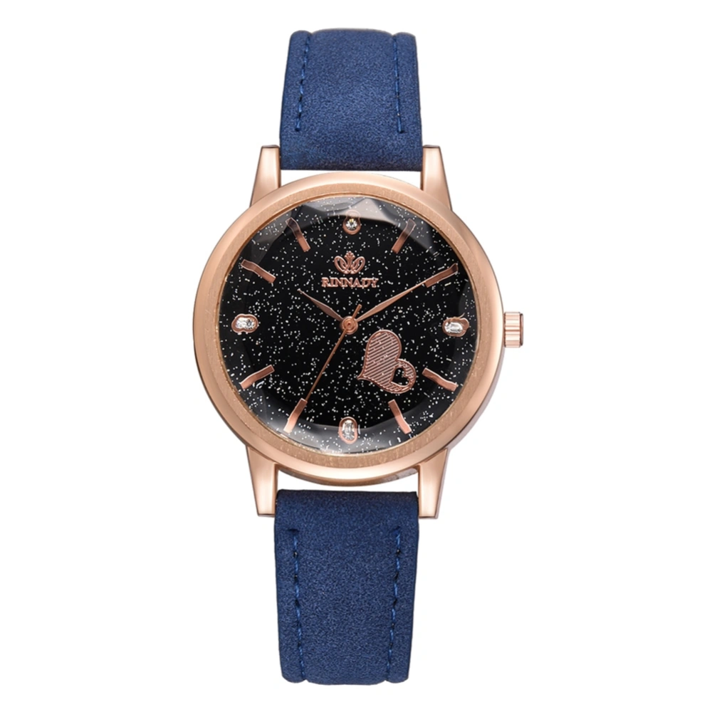 Fashionable Women Alloy Watch PU Strap Rhinestone Decoration Dial Quartz Wristwatch (Blue)