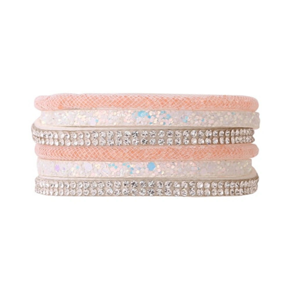 Multi Layer Design Bracelet PU Sequins Rhinestone Decoration Bangle Delicate Jewelry (White)