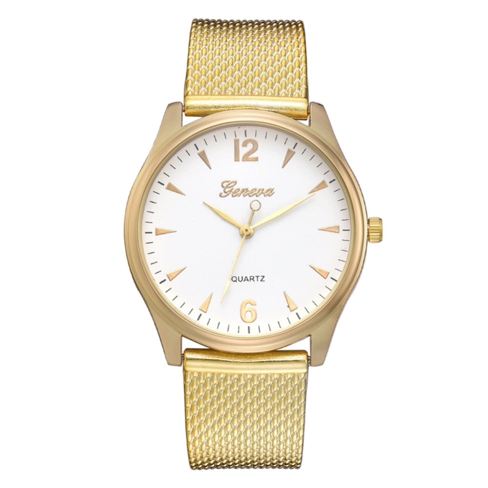 Casual Fashionable Women Business Watch Silicone Strap Wristwatch Watch(Golden White)