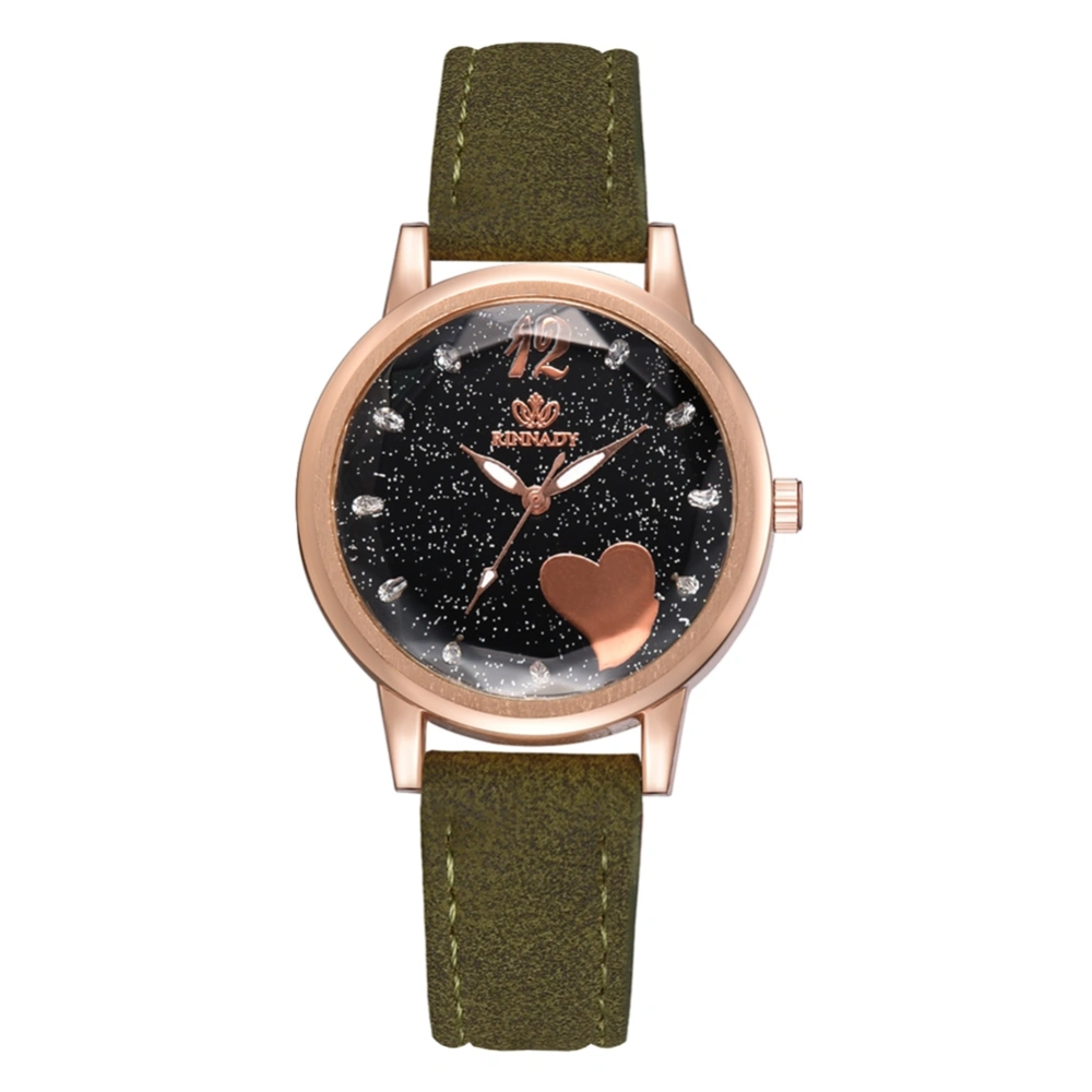 Fashion PU Leather Band Quartz Rhinestone Starry Sky Pattern Dial Female Watch (Dark Green)