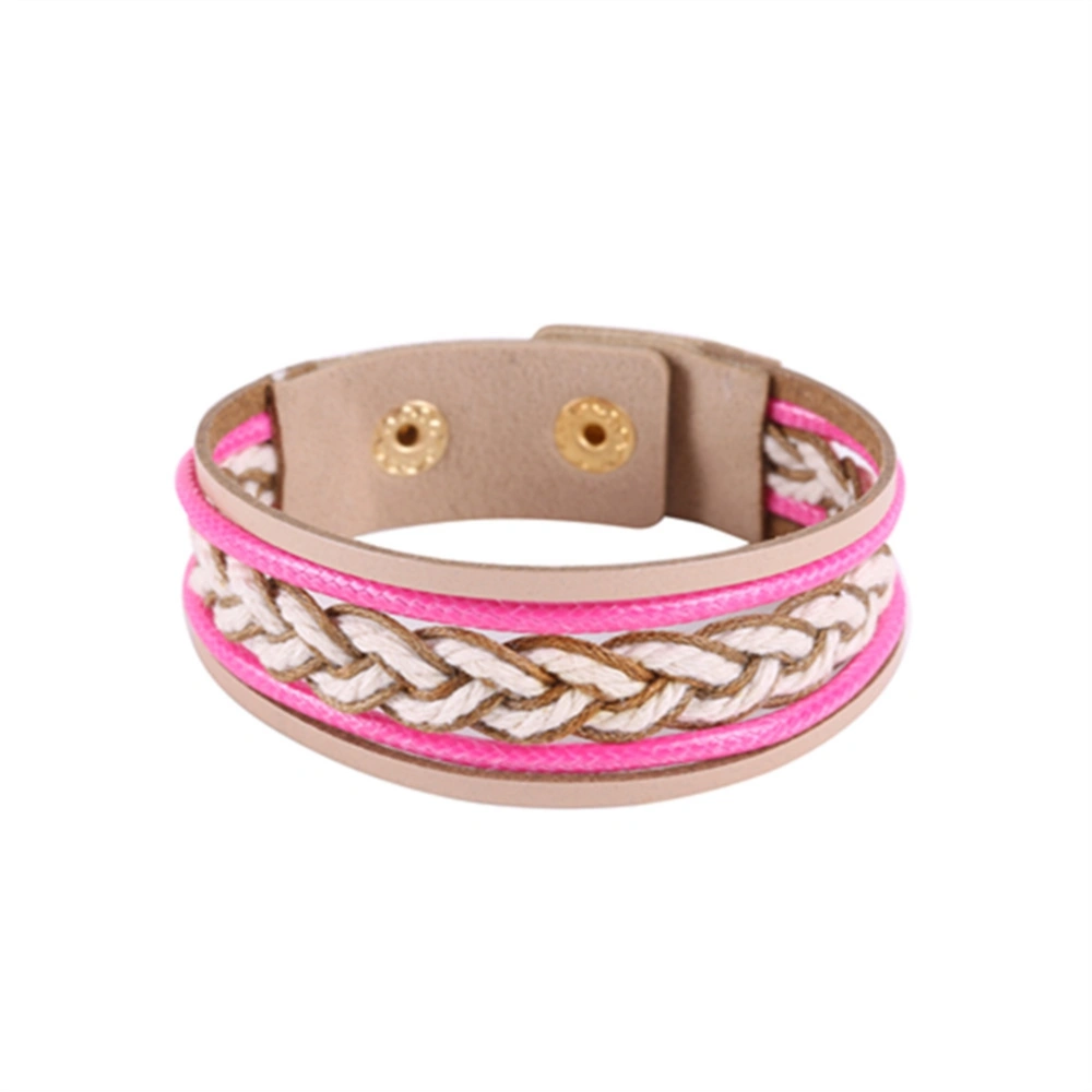 Multilayer Press Buckle Bangle Handmade Weaving Women Bracelet Jewelry Accessories Rose Red