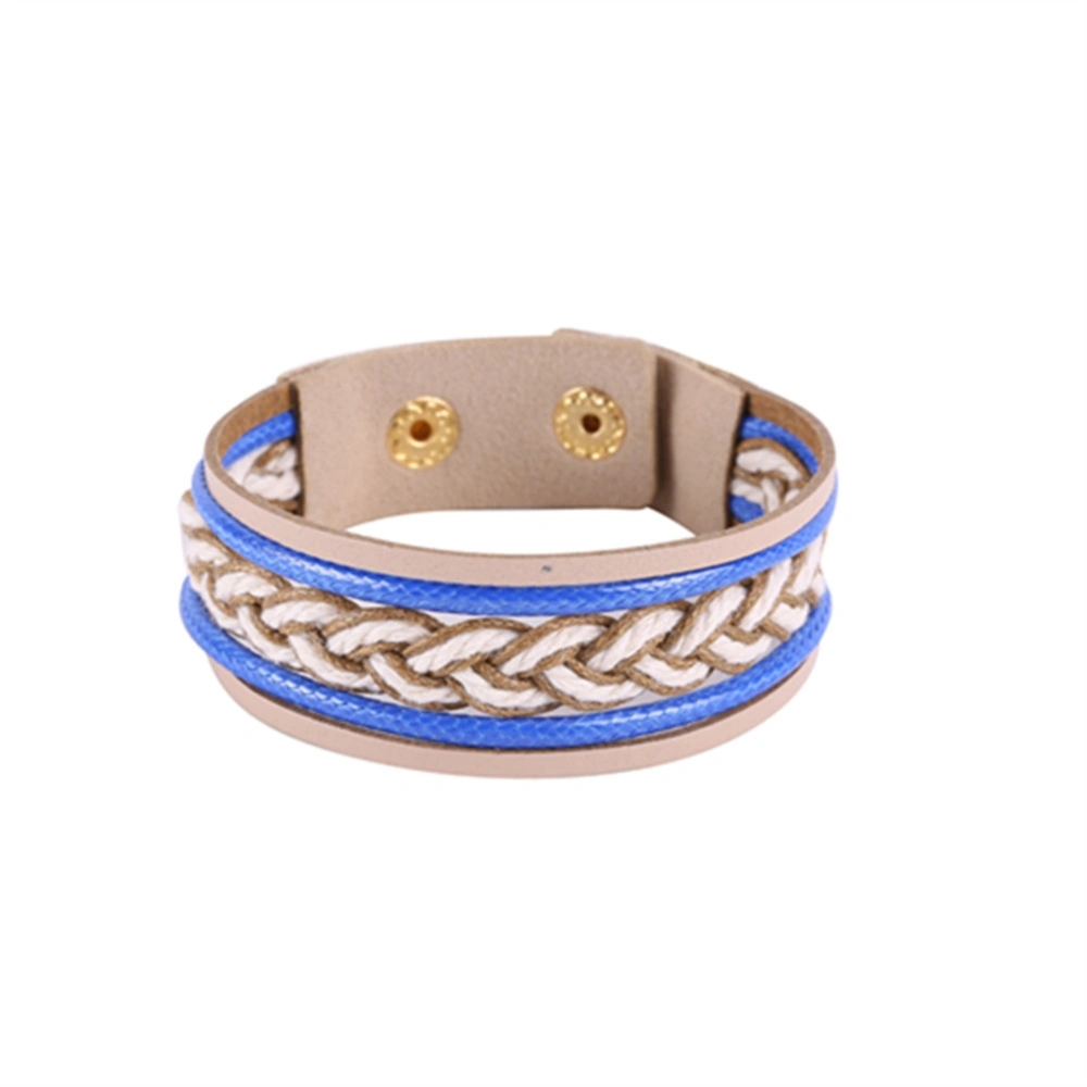 Multilayer Press Buckle Bangle Handmade Weaving Women Bracelet Jewelry Accessories Royal Blue