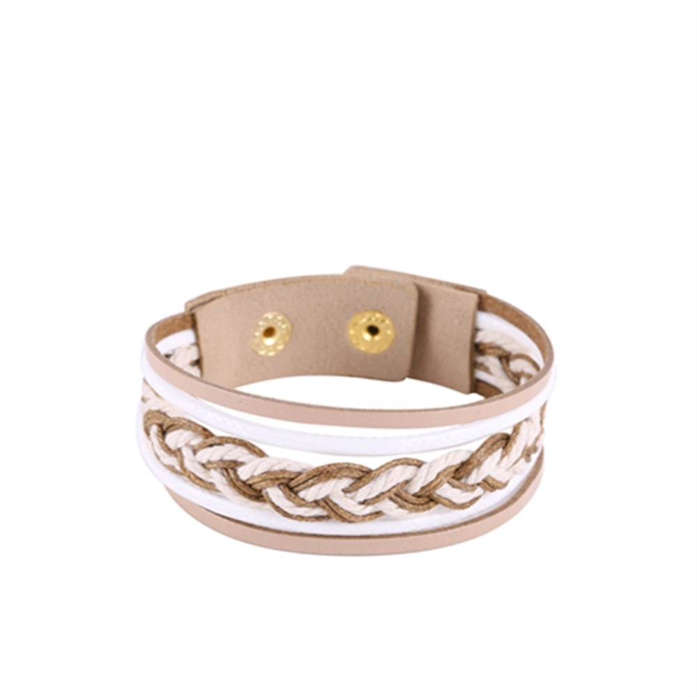 Multilayer Press Buckle Bangle Handmade Weaving Women Bracelet Jewelry Accessories White