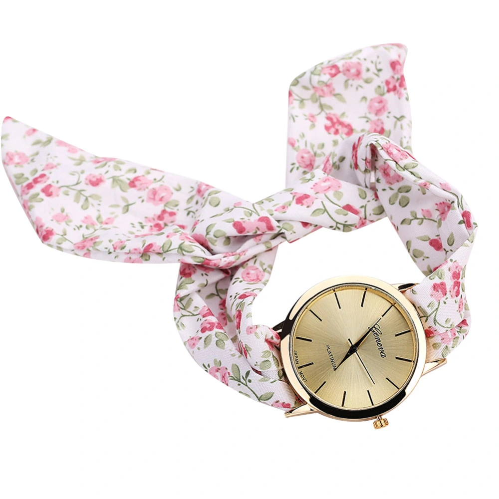 Fashionable Casual Floral Printing Cloth Bandage Women Quartz Watch(3)