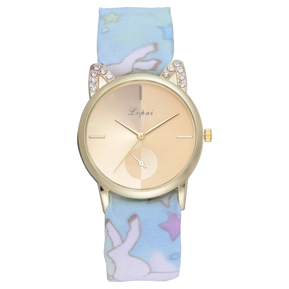 LVPAI Simple Fashionable Casual Printing Cloth Bandage Women Quartz Watch Skyblue