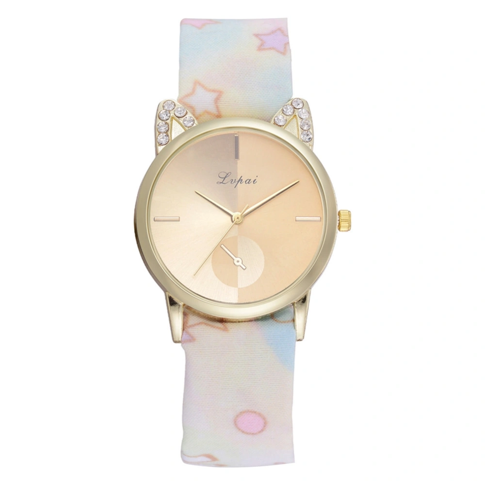 LVPAI Simple Fashionable Casual Printing Cloth Bandage Women Quartz Watch White