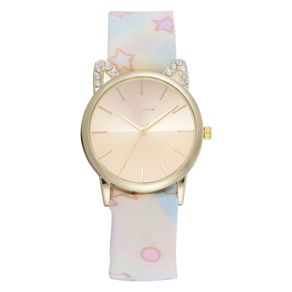 LVPAI Cloth Strap Band Quartz Watch Cute Dial Pattern Female Watch (White)