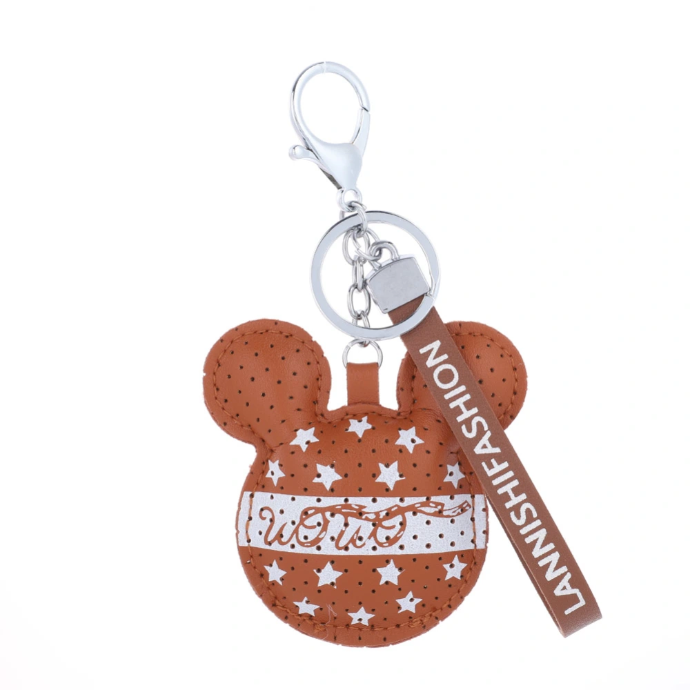 Cute PU Leather Cartoon Pendant Key Chain Key Holder Bag Car Ornament Gift (Brown)