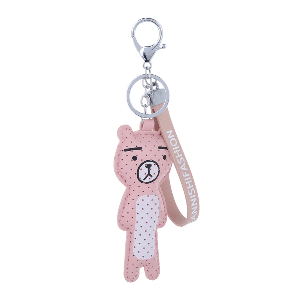 Cute PU Leather Bear Pendant Key Chain Key Ring Key Holder Bag Car Ornament Gift (Pink)