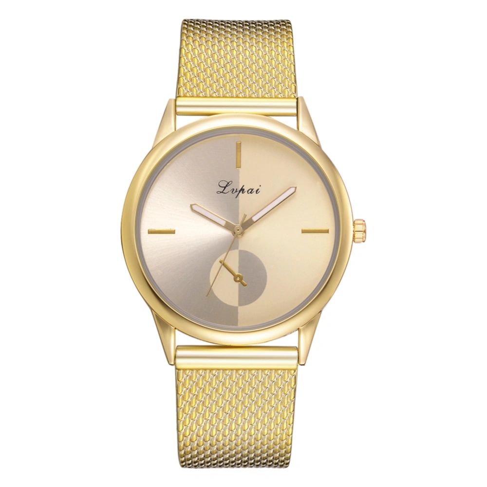 LVPAI Fashionable Round Alloy Dial Quartz Watch Silicone Strap Female Wristwatch Gold