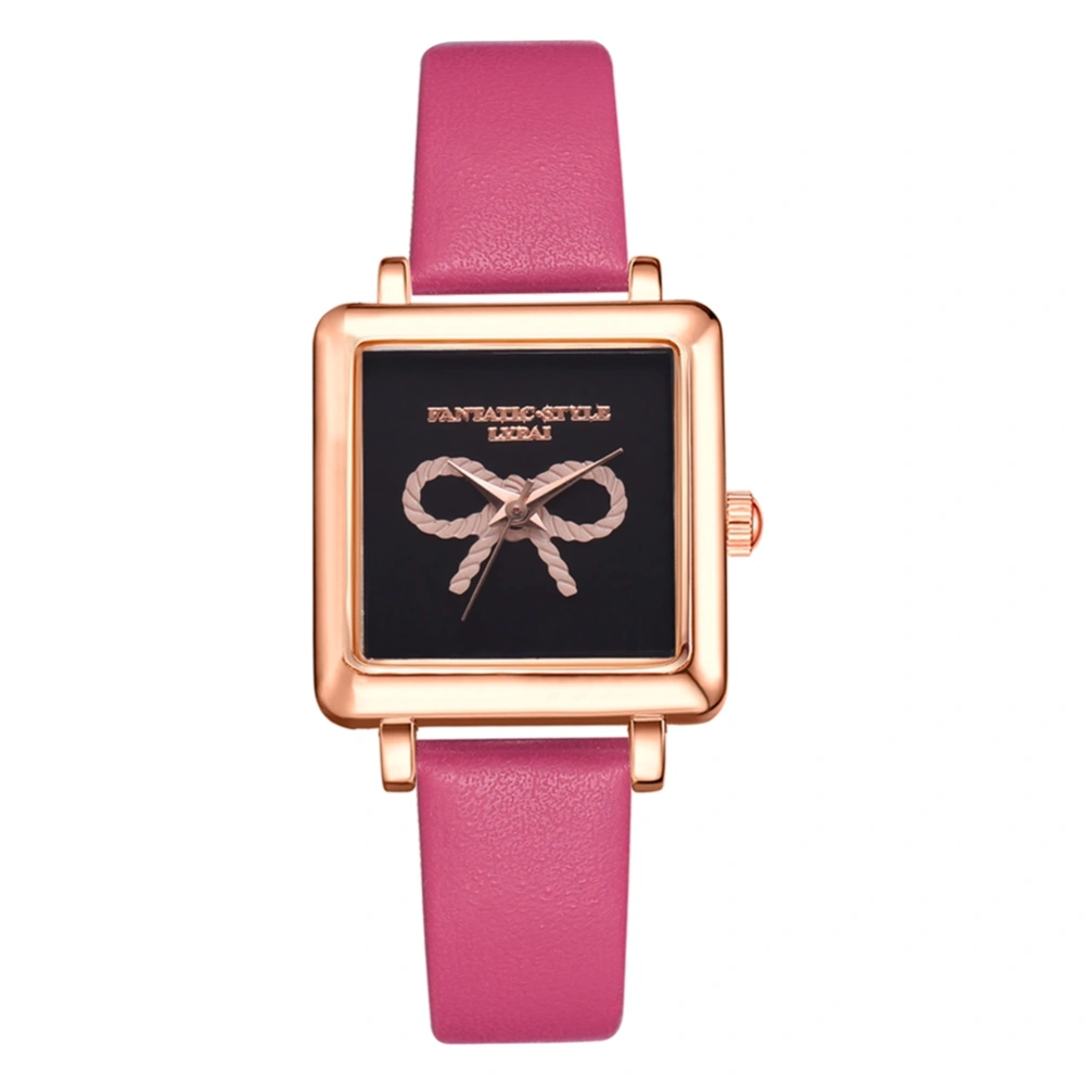 LVPAI P714 Women Casual Alloy Quartz Watch Bowknot Black Square Dial Wristwatch (Rose Red)