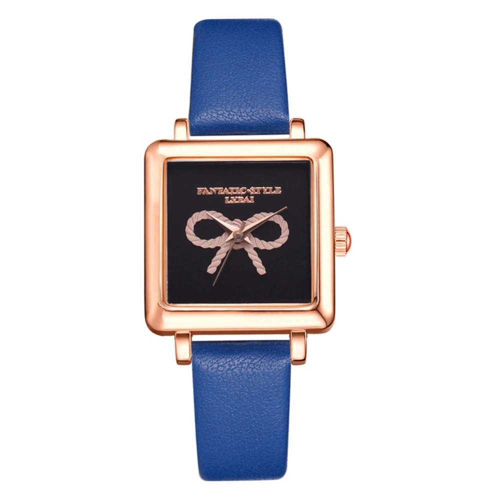 LVPAI P714 Women Casual Alloy Quartz Watch Bowknot Black Square Dial Wristwatch (Blue)