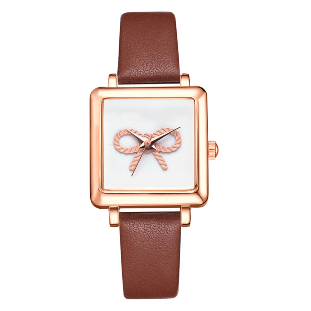 LVPAI P713 Women Casual Alloy Quartz Watch Bowknot White Square Dial Wristwatch (Brown)