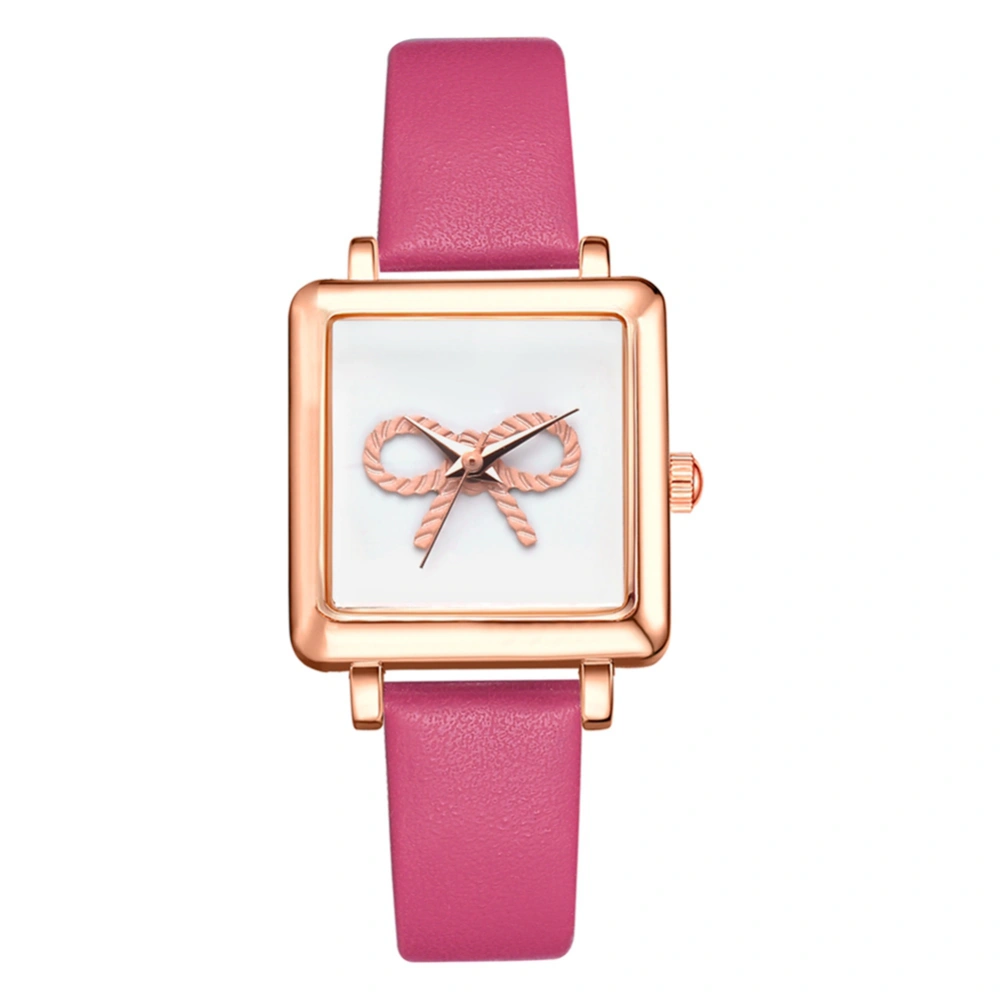 LVPAI P713 Women Casual Alloy Quartz Watch Bowknot White Square Dial Wristwatch (Rose Red)