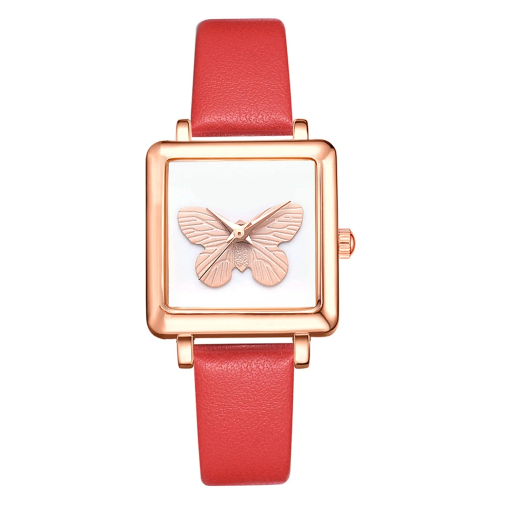 LVPAI Casual Fashionable Square Dial Women PU Leather Strap Wristwatch Watch Red