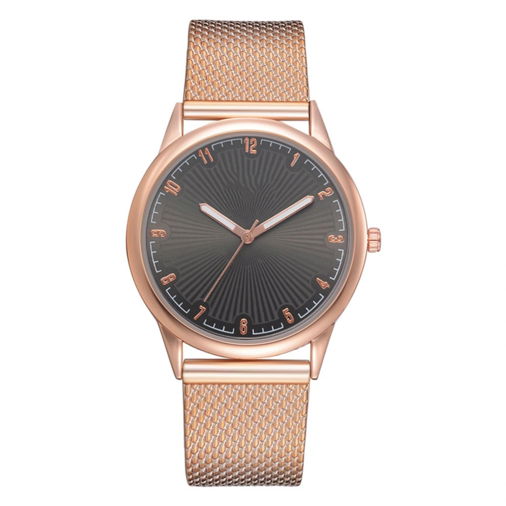 LVPAI Round Alloy Dial Quartz Watch Silicone Strap Female Business Wristwatch (Rose Gold Black)