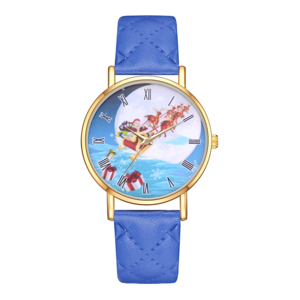 Fashionable Alloy Quartz Watch PU Leather Strap Wristwatch for Female (Blue)