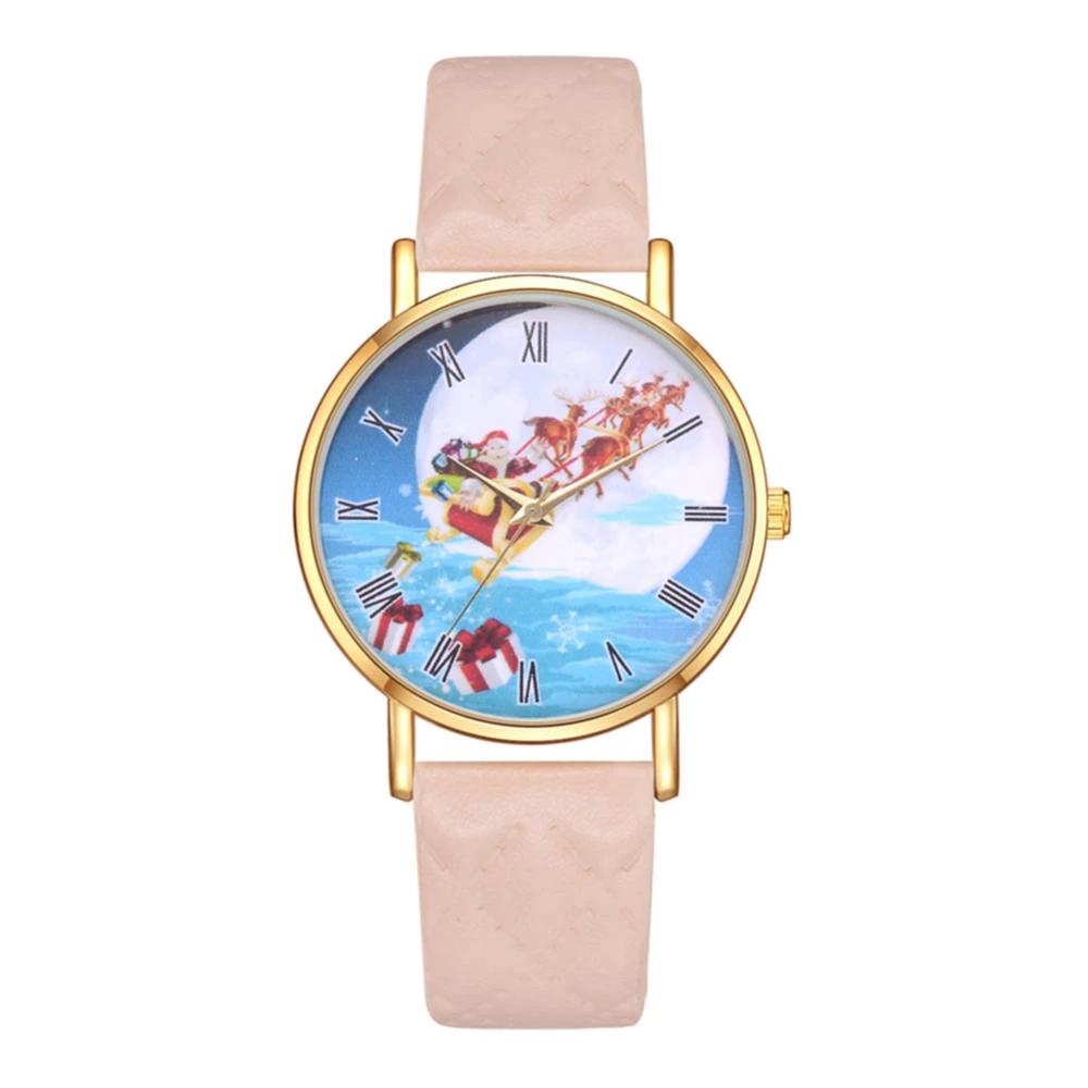 Fashionable Alloy Quartz Watch PU Leather Strap Wristwatch for Female (Beige)