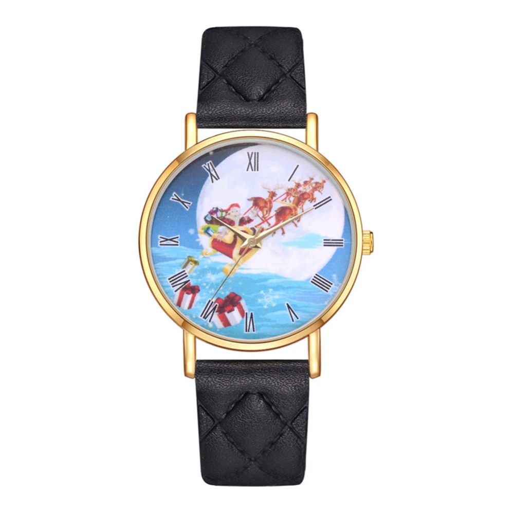 Fashionable Alloy Quartz Watch PU Leather Strap Wristwatch for Female (Black)