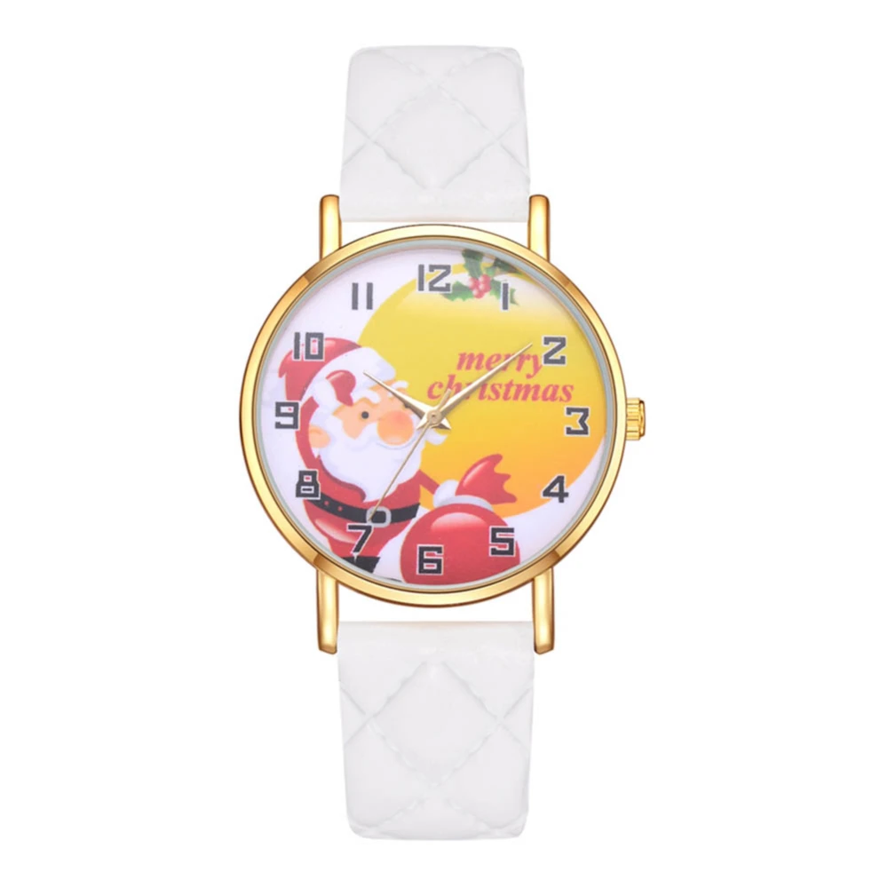 Unisex Cute Santa Claus Pattern Casual Analog Display PU Strap Quartz Watch Gift(White)