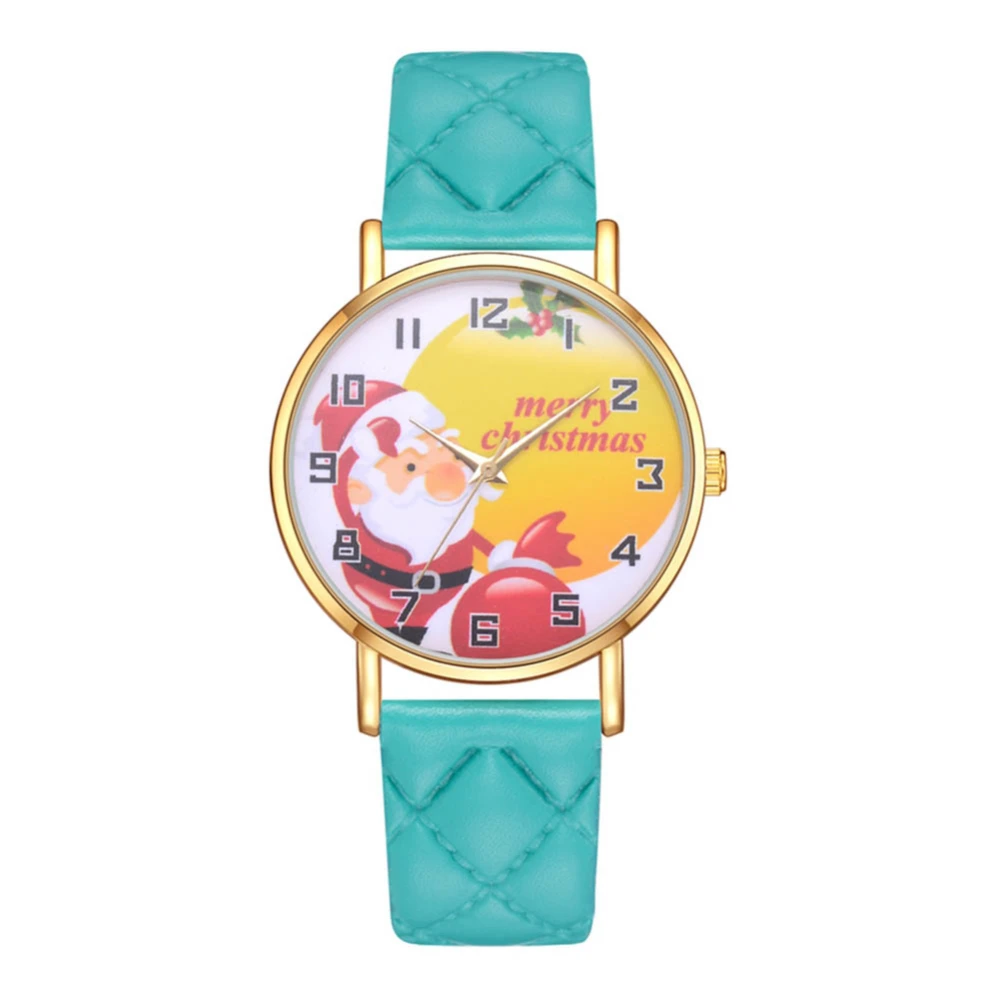 Unisex Cute Santa Claus Pattern Casual Analog Display PU Strap Quartz Watch Gift(Green)