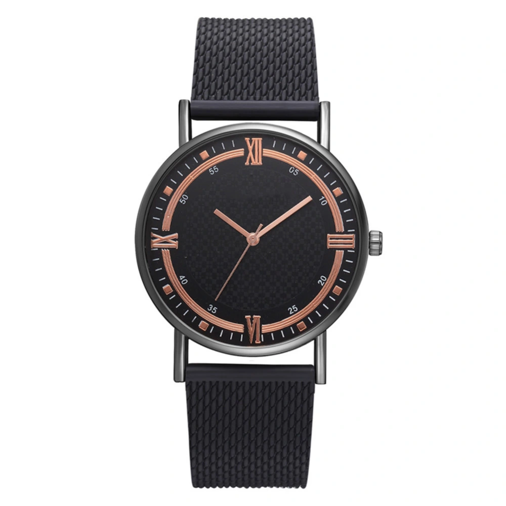 Fan TeeDa Quartz Watch Alloy Mesh Belt Strap Silicone Watch for Female (Black Rose Gold)