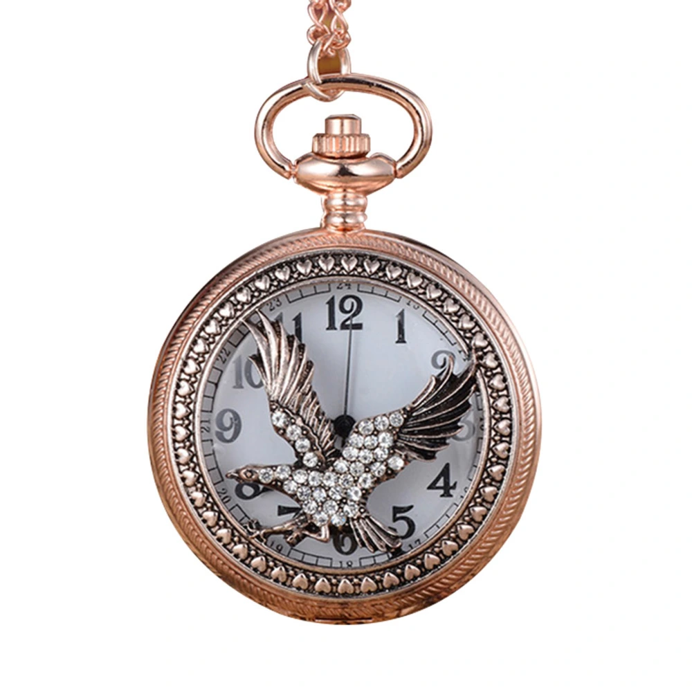 Retro Flip Type Unisex Alloy Simple Quartz Rhinestones Pocket Watch Necklace Jewelry Eagle