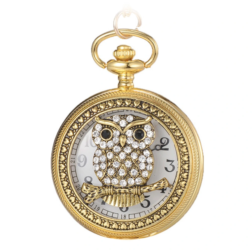 Retro Flip Type Unisex Alloy Simple Quartz Rhinestones Pocket Watch Necklace Jewelry Owl