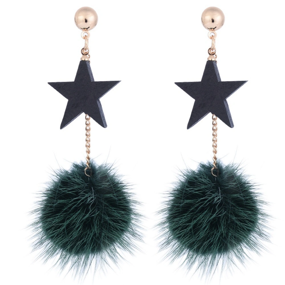 Women Elegant Star Pompom Long Chain Anti allergic Alloy Earrings Jewelry(Green CHB-214)