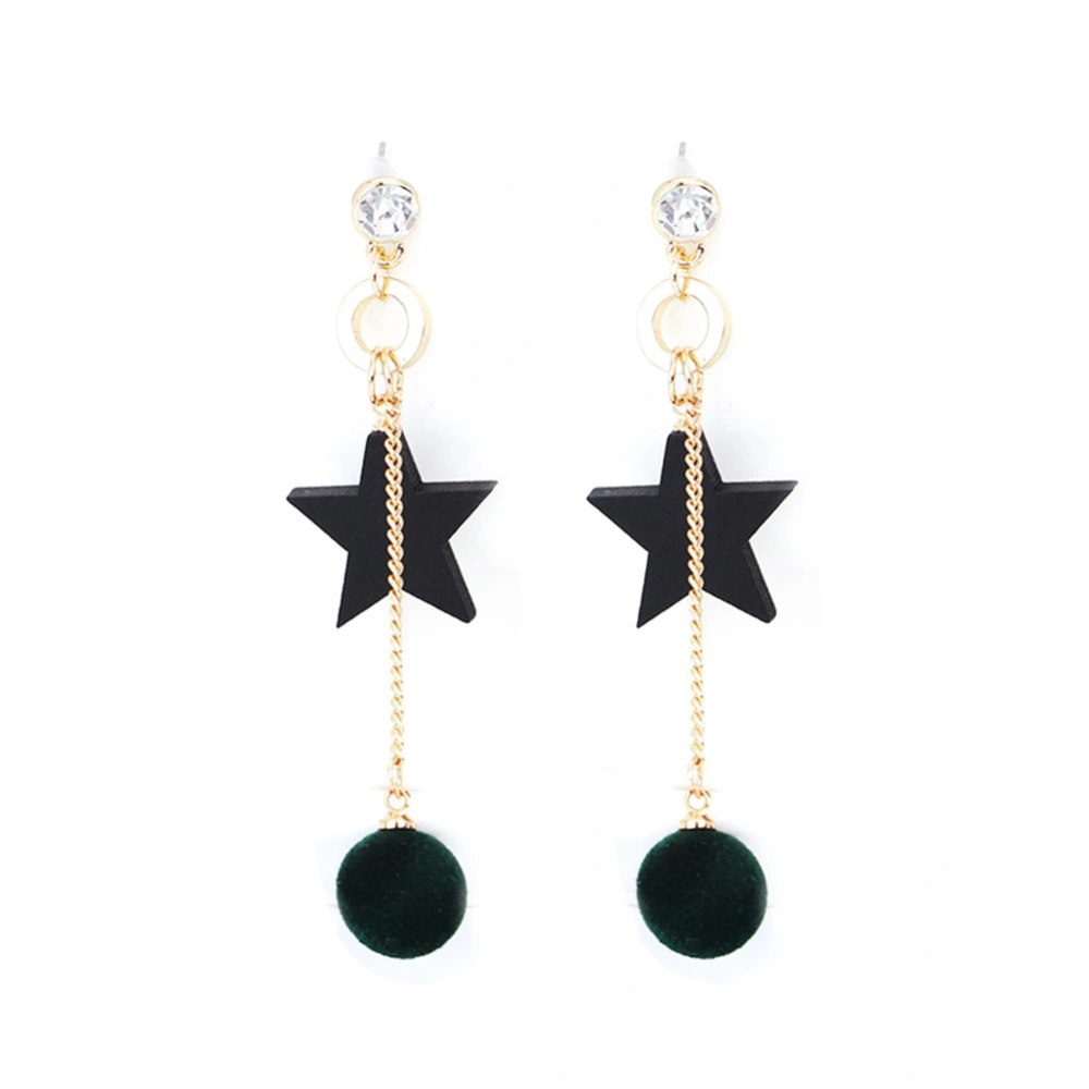 Women Elegant Star Pompom Long Chain Anti allergic Alloy Earrings Jewelry(Green CHB-442)