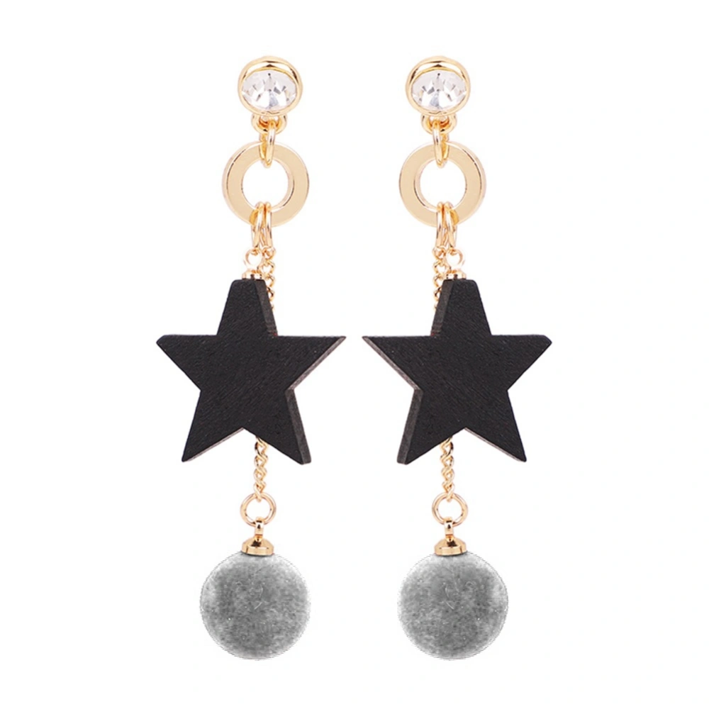 Women Elegant Star Pompom Long Chain Anti allergic Alloy Earrings Jewelry(Grey CHB-442)