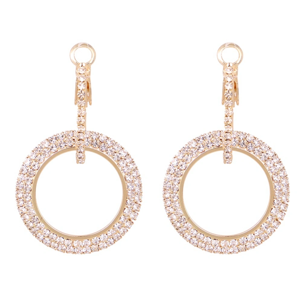 Fashionable Moon Star Circle Pendant Rhinestones Alloy Women Dangle Earrings Golden CHB-520