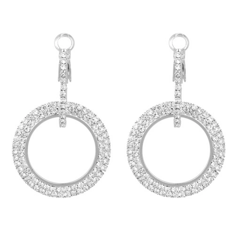 Fashionable Moon Star Circle Pendant Rhinestones Alloy Women Dangle Earrings Silver CHB-520