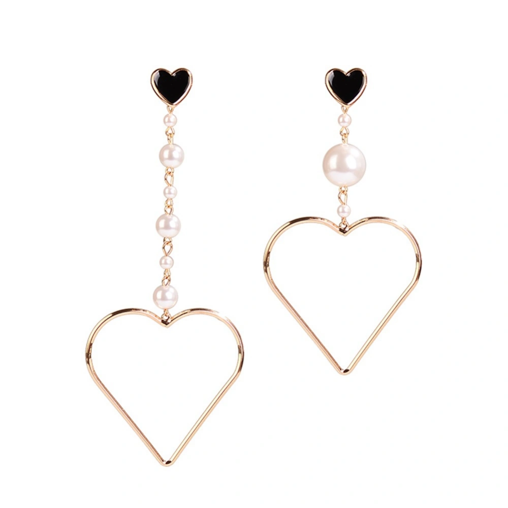 Women Asymmetric Heart shaped Alloy Earrings with Faux Pearl Decoration Jewelry Gift