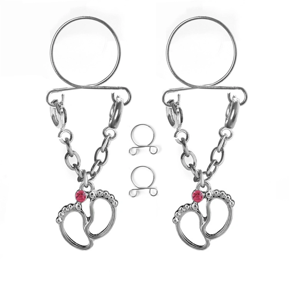 Adjustable No Pierced Clip on Body Piercing Jewelry Feet shaped Nipple Ring Shield(Pink)