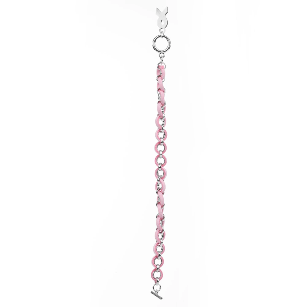 Fashionable Pink Alloy Chain Personality Woven Bracelet Jewelry (Pink PU Leather)