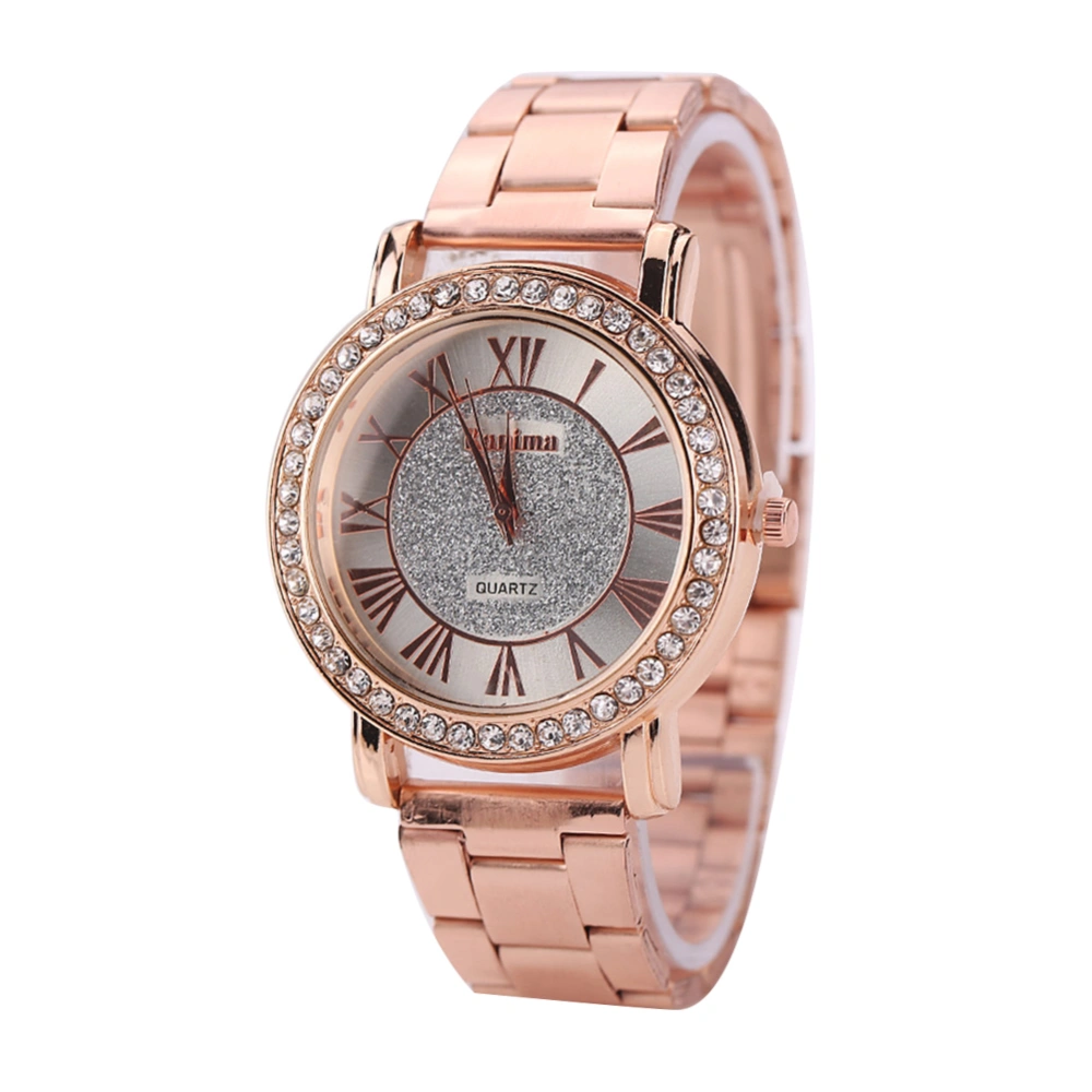 Casual Fashionable Men Women Quartz Rhinestones Alloy Wristwatch Watch(Champagne)