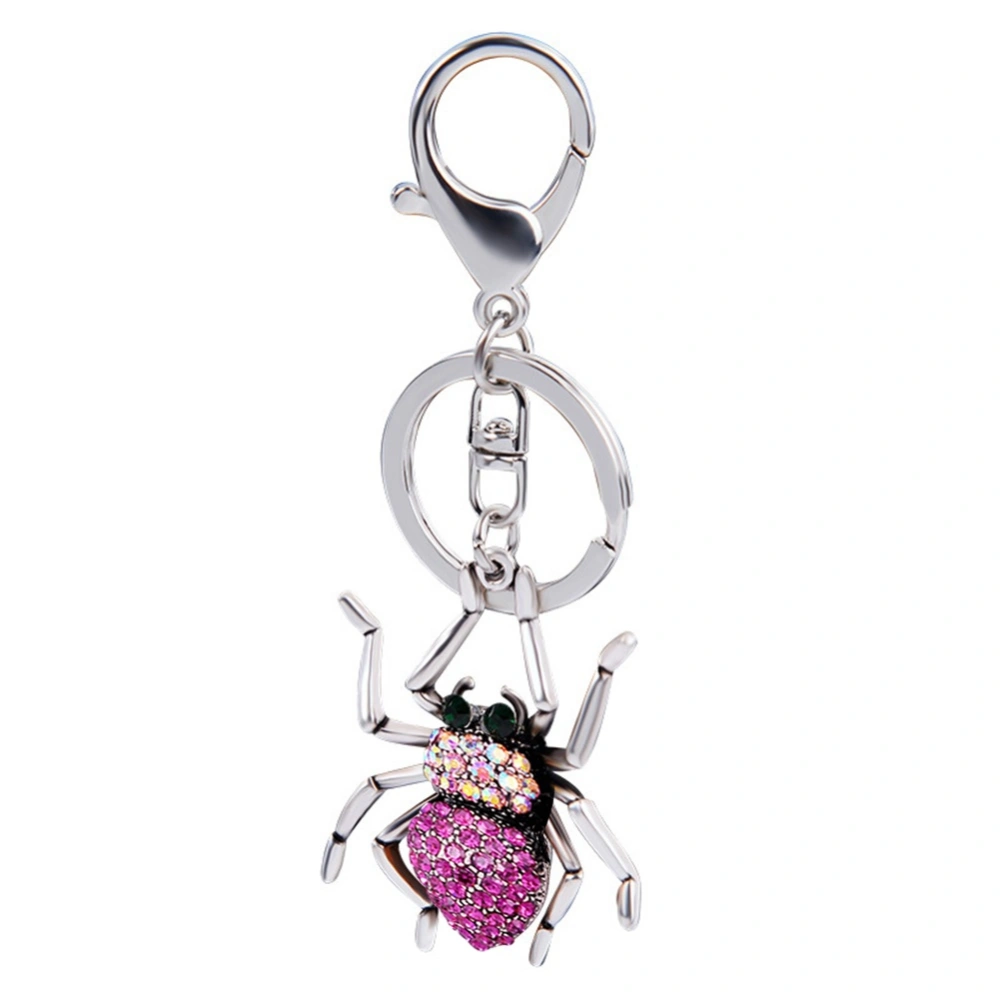 Fashionable Spider Keychain Alloy Key Ring with Rhinestone Decoration (Rose Red)